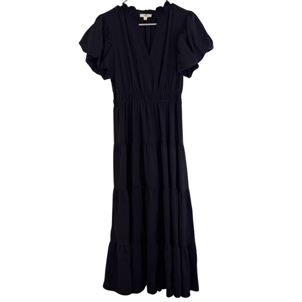 Entro Black Maxi Dress with Ruffle Sleeves